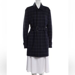 Navy Checkered Coat with Belt by Michael Kors, 

Length: 36.75"